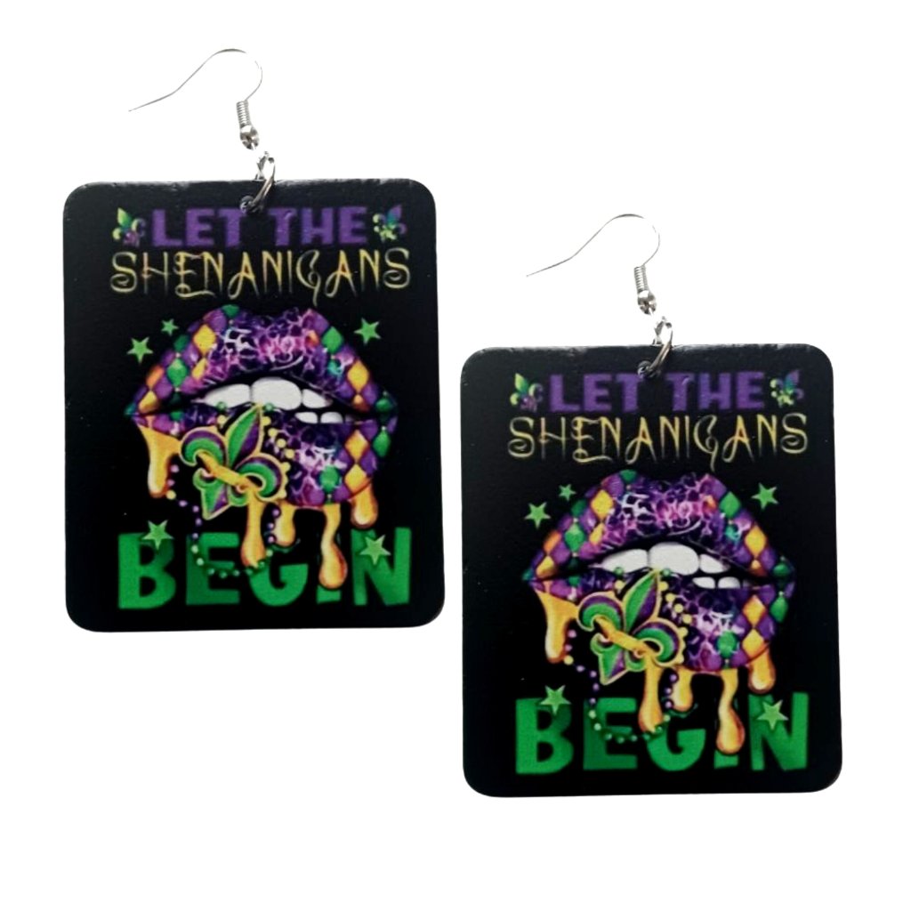 Let The Shenanigans Begin Rectangle Statement Wood Earrings
